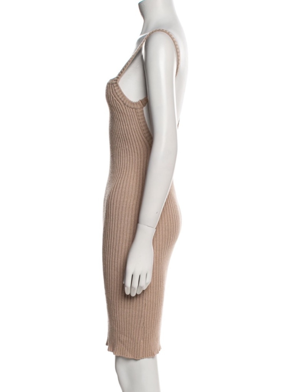 Revolve Backless Ribbed One-Shoulder Bodycon Dress - Beige - Picture 2 of 4